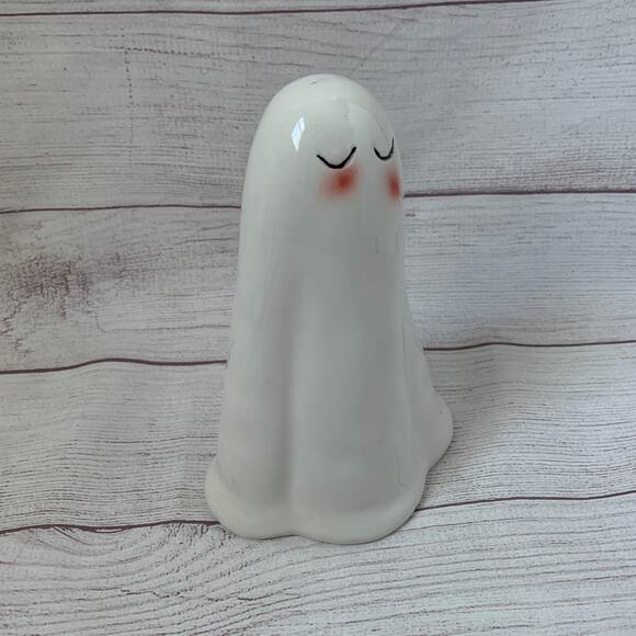 White Halloween Blushing Ghost with Rosy Cheeks Ceramic 8 1/2"H - Picture 8 of 11